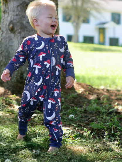 Mushroom Moon Zippered Grow-With-Me Pajama Romper