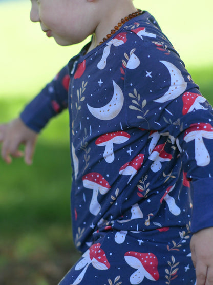 Mushroom Moon Zippered Grow-With-Me Pajama Romper