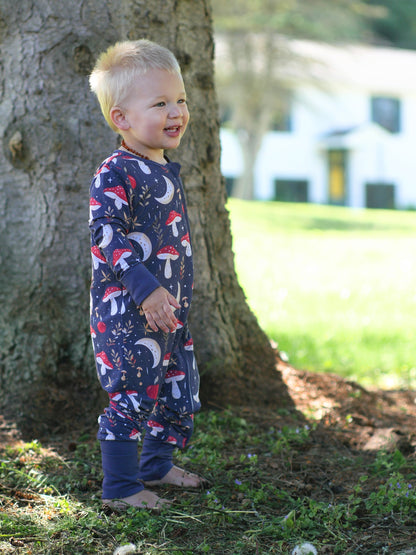 Mushroom Moon Zippered Grow-With-Me Pajama Romper