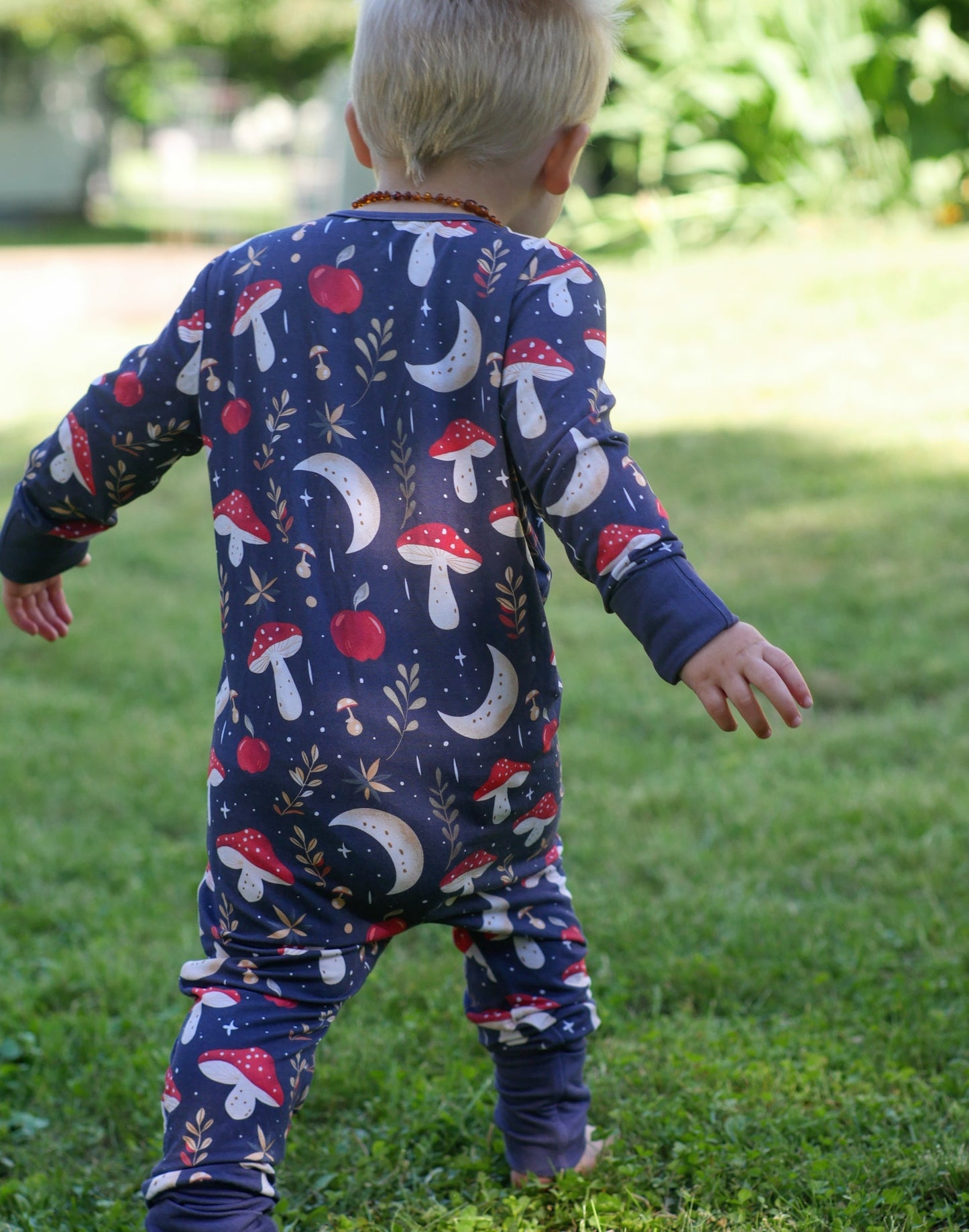 Mushroom Moon Zippered Grow-With-Me Pajama Romper